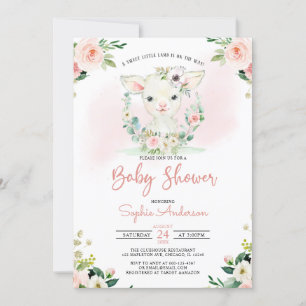 Invitation Fille Florale Rose Un Petit Baby shower D'Agneau