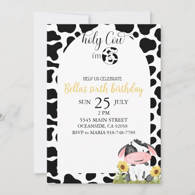 Invitation Fille florale Sainte Vache Anniversaire  (Devant)