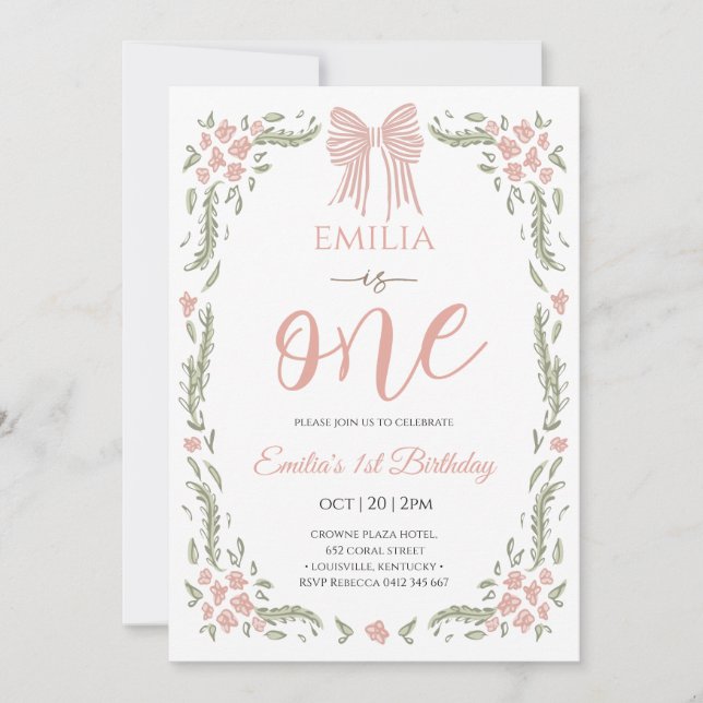 Invitation Fille florale un anniversaire  (Devant)