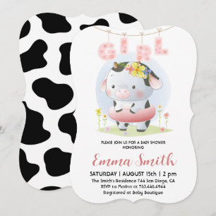 Invitation Fille Florale Vache Baby Shower