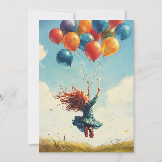 Invitation Fille flottante avec ballons (Devant)