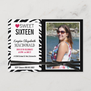 Invitation Fille folle Zebra Sweet 16 Party Photo ZEBRA