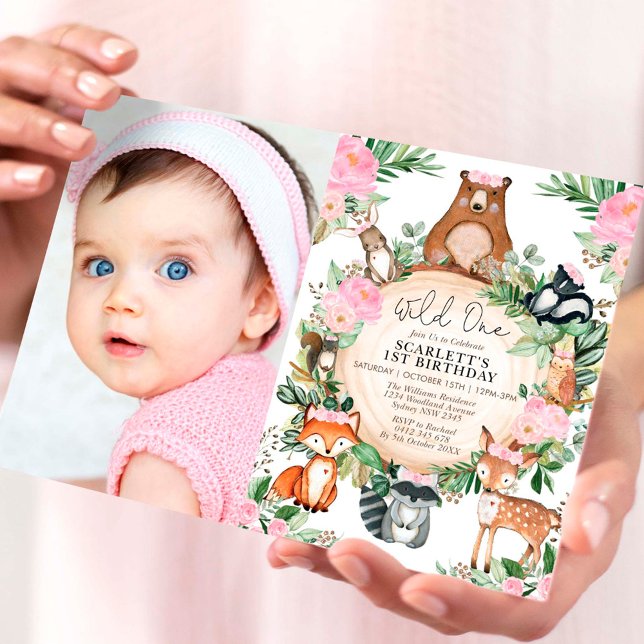 Invitation Fille Forêt Boisée Rose Floral Wild Un anniversair (Créateur téléchargé)