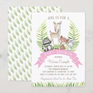 Invitation Fille forêt boisée verdure Baby Shower
