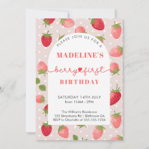 Invitation Fille fraise 1er anniversaire