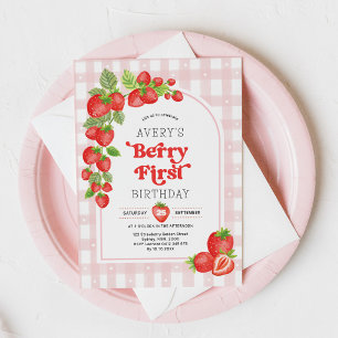 Invitation Fille fraise Berry 1er anniversaire fête