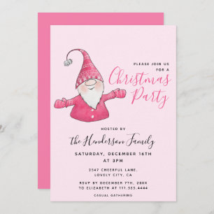 Invitation Fille Fun Gnome Personnalisé Pink Noël