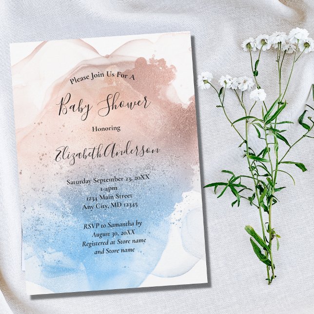 Invitation Fille Garçon Bébé Splash Rose Bleu Baby Shower (Créateur téléchargé)