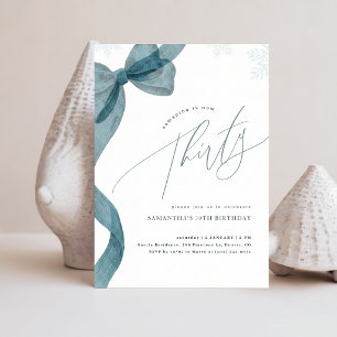 Invitation Fille Garçon Coquette Nœud Bleu Hiver 30 ans Anniv
