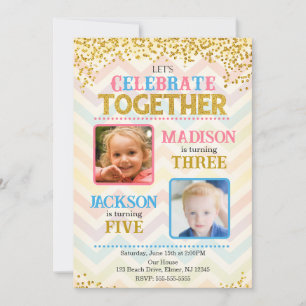 Invitation Fille Garçon Ensemble Frères et Sœurs Fête d'anniv