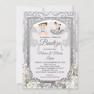 Invitation Fille Garçon Fiesta Argent Charro Mexicaine Bautiz