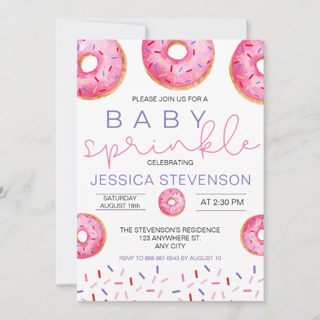 Invitation Fille gâteau d'anniversaire Donuts bébé Sprinkle S (Devant)