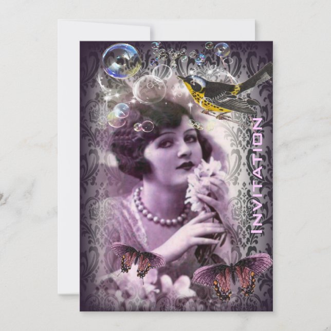 Invitation Fille gatsby d'aileron d'art déco vintage de (Devant)