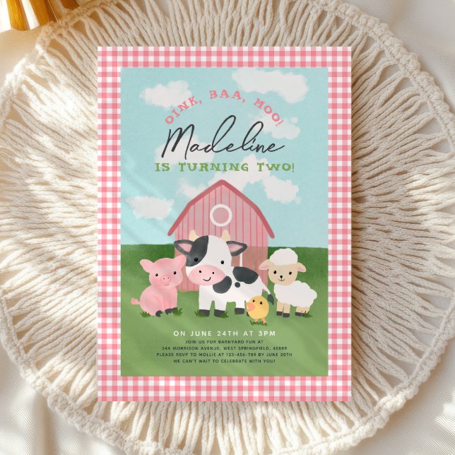 Invitation Fille Gingham Ferme Cour de ferme 2e anniversaire (Créateur téléchargé)