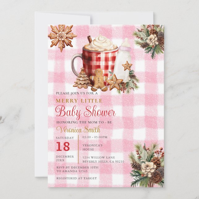 Invitation Fille gingham Une joyeuse petite baby shower  (Devant)