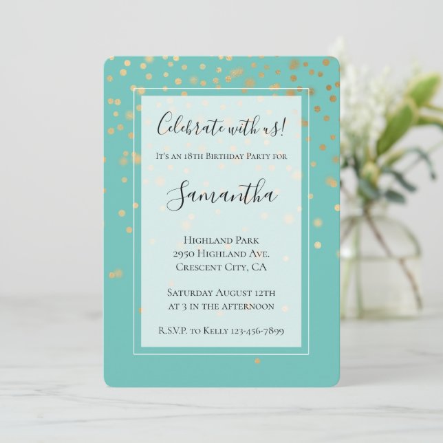 Invitation Fille Glam Confetti Points Monnaie Anniversaire (Debout devant)