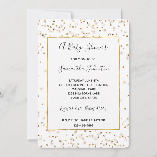 Invitation Fille Glam Gold Sparkle Baby shower Confetti (Dos)