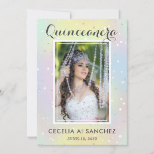 Invitation Fille Glam Irridescente rose Photo Quinceanera