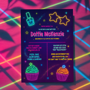Invitation Fille Glow Neon Cupcake Clou Parti polonais Stwood