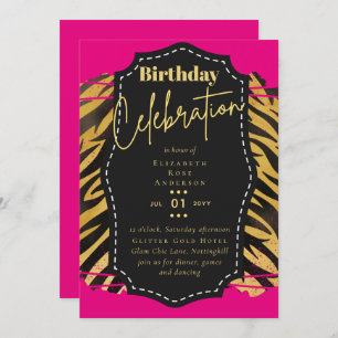 Invitation Fille Gold Parties scintillant Poster de animal An