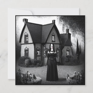 Invitation Fille gothique et maison hantée Halloween
