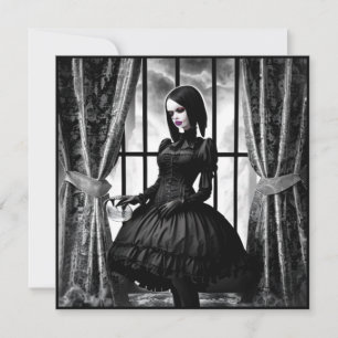 Invitation Fille gothique Halloween noir et blanc