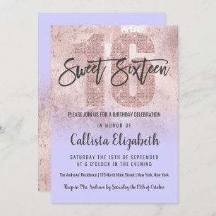 Invitation Fille Grunge Rose Or Lilac Parties scintillant Foi