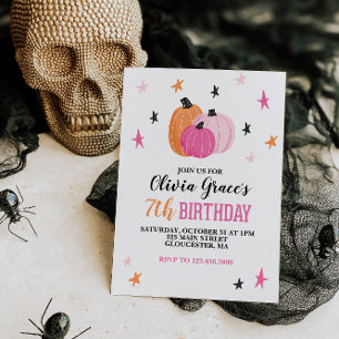 Invitation Fille Halloween Anniversaire Citrouilles Roses Eto