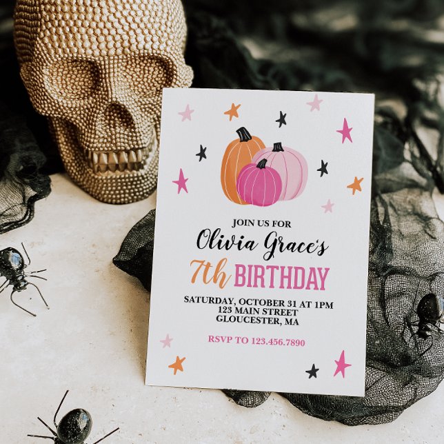 Invitation Fille Halloween Anniversaire Citrouilles Roses Eto (Créateur téléchargé)
