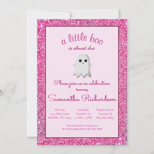 Invitation Fille Halloween Baby shower mignon Fantôme Petit B (Devant)