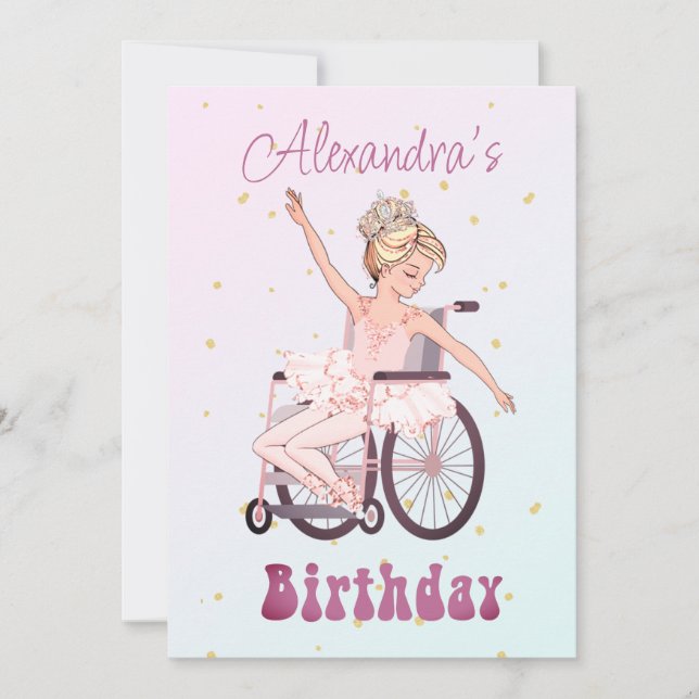 Invitation Fille handicapée Ballerina Anniversaire rose (Devant)