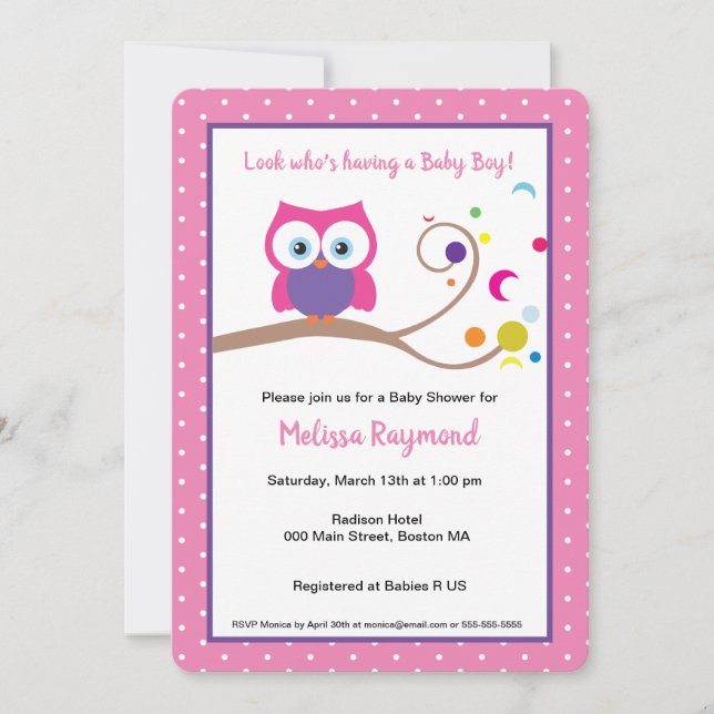 Invitation Fille Hibou Chouette Amoureuse des Oiseaux (Devant)