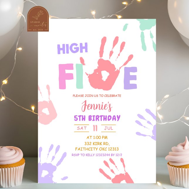 Invitation Fille High Five Anniversaire Pastel (Créateur téléchargé)