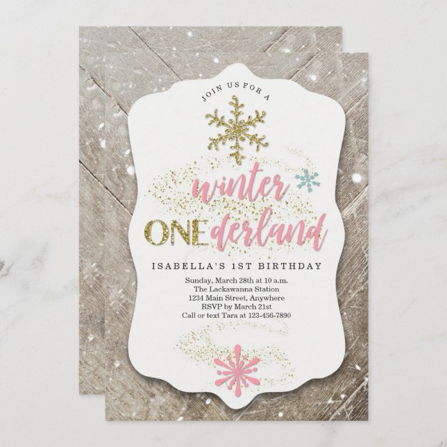 Invitation Fille Hiver ONEderland Thématique Première fête d' (Devant / Derrière)