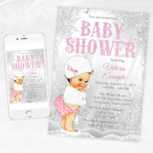 Invitation Fille Hiver Wonderland Baby Shower Fille Brune