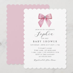 Invitation Fille Joli Ruban Rose Baby Shower