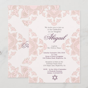 Invitation Fille juive Personnalisée Baby Naming rose