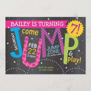 Invitation Fille Jump fête d'anniversaire - Feu sur tableau d