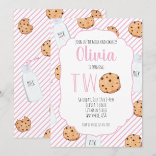 Invitation Fille Lait et Cookies Rose 2ème Anniversaire