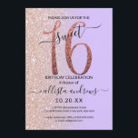 Invitation Fille Lavender Rose Parties scintillant Or Ombre S<br><div class="desc">Cette invitation à fêter un sweet sixteen chic et féminin est parfaite pour la journée spéciale de votre jeune fille adolescente. Il présente une parties scintillant en or brillant rose imprimé faux, "16", au-dessus d'une simple lavande violette pastel et fausse parties scintillant en or rose, incliné ombre arrière - plan....</div>