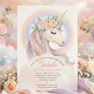 Invitation Fille Licorne Anniversaire Aquarelle Élégante 