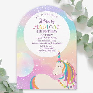 Invitation Fille Licorne Arc-en-Ciel Fête d'Anniversaire Magi