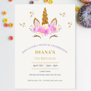 Invitation Fille licorne magique mignonne anniversaire