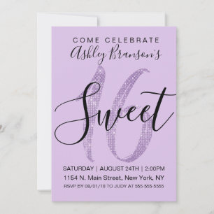 Invitation Fille Lilac Purple Sequin Parties scintillant Swee
