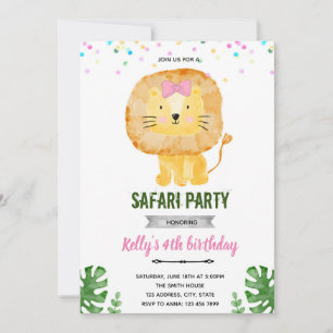 Invitation fille lion pastel