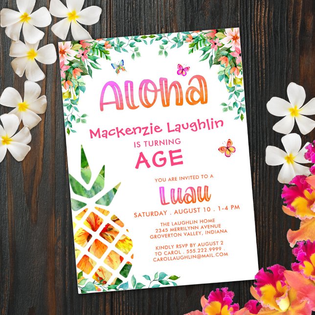 Invitation Fille luau tropicale Anniversaire Aloha Ananas (Créateur téléchargé)