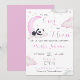 Invitation Fille Lune Girl Panda Bear Baby Shower