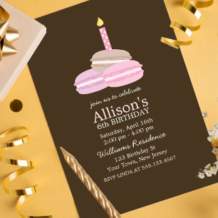 Invitation Fille Macarons roses Anniversaire