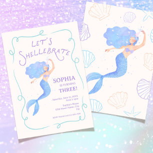 Invitation Fille Mermaid Anniversaire Coquillage Été Tendance