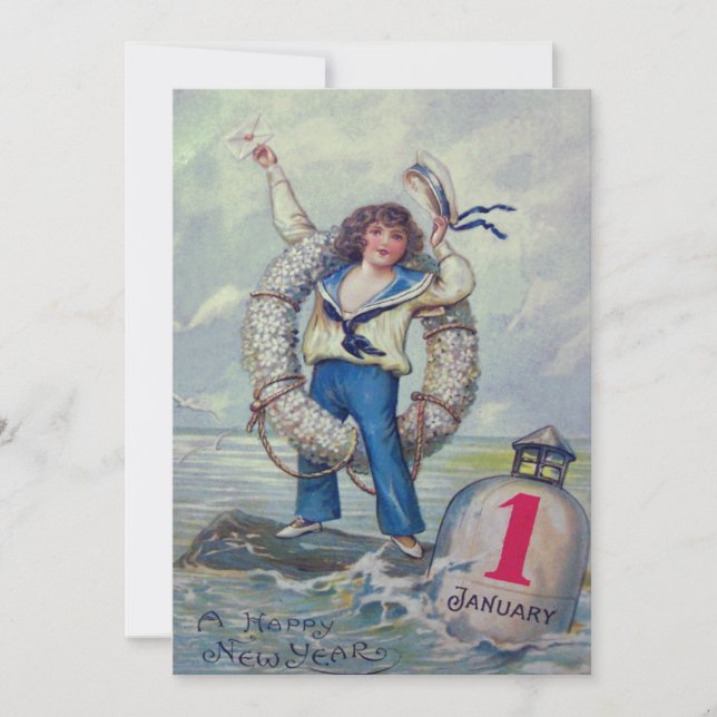 Invitation Fille mignonne Anneau de lancer de bouée de marin (Devant)